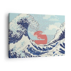 Canvastavla - Bild på duk - Havsvågor och en solnedgång i japansk stil - 70x50cm - Ur japanska inspirationer - Modern väggdekoration för vardagsrum och sovrum ARTTOR