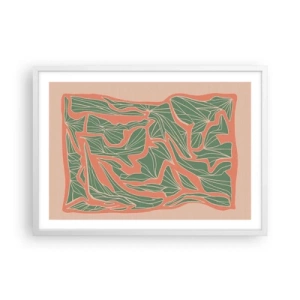 Affisch i vit ram - En kamp mellan korall och grönt - 70x50 cm