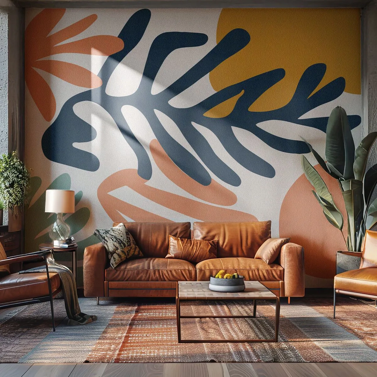 Fototapet Premium Canvas - Korallhav - Boho, Minimalistisk, Blad - 250x175 cm