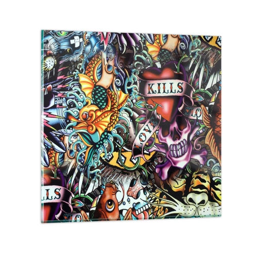 Glastavla - Bild på glas - Tatuerarens dröm - 70x70 cm