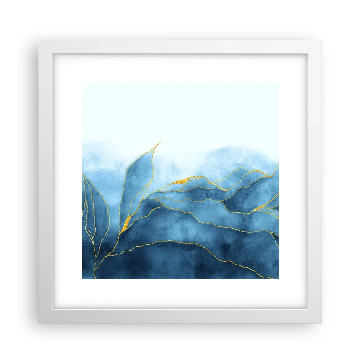 Affisch i vit ram - Blått i guld - 30x30 cm