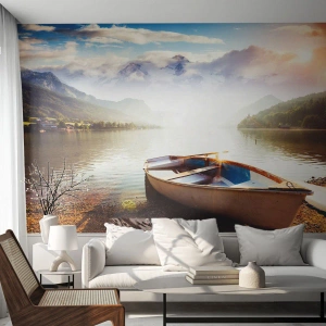 Fototapet Premium Sand - Vid ett stort och rent vatten - Landskap, Sjö, Berg - 200x140 cm