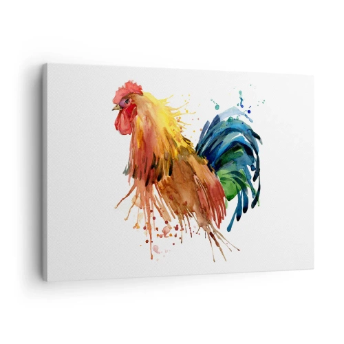Canvastavla - Bild på duk - Färgglad tupp i akvarellstil - 70x50cm - Kungliga kläder, kunglig stolthet - Modern väggdekoration för vardagsrum och sovrum ARTTOR