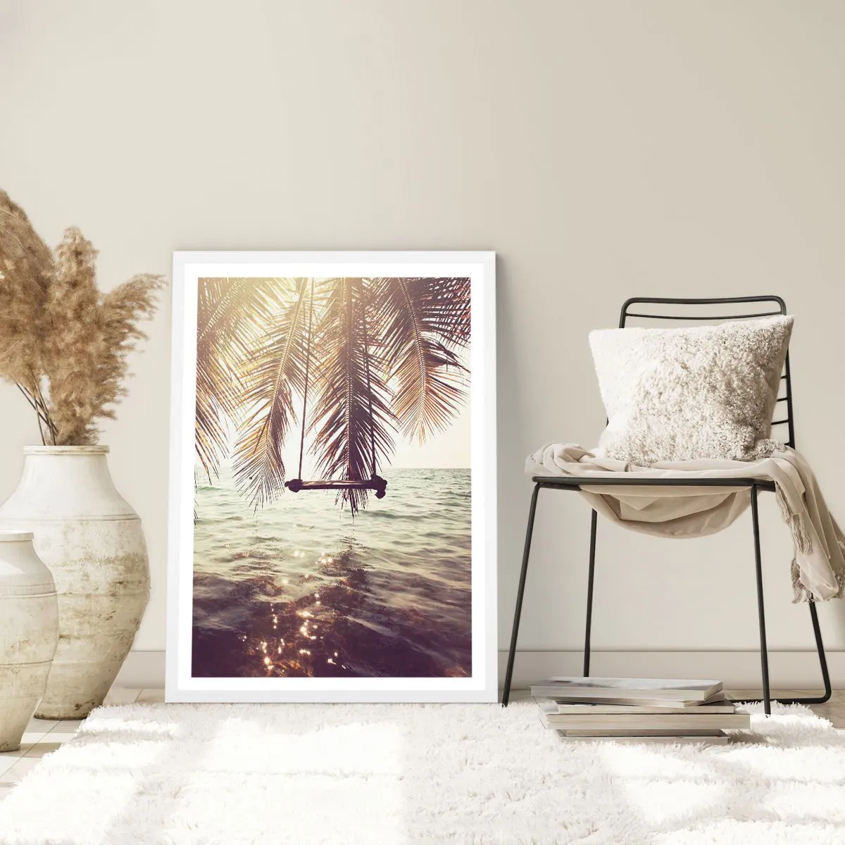 Affisch i vit ram - Gunga i molnen hur mycket du vill - 70x100 cm