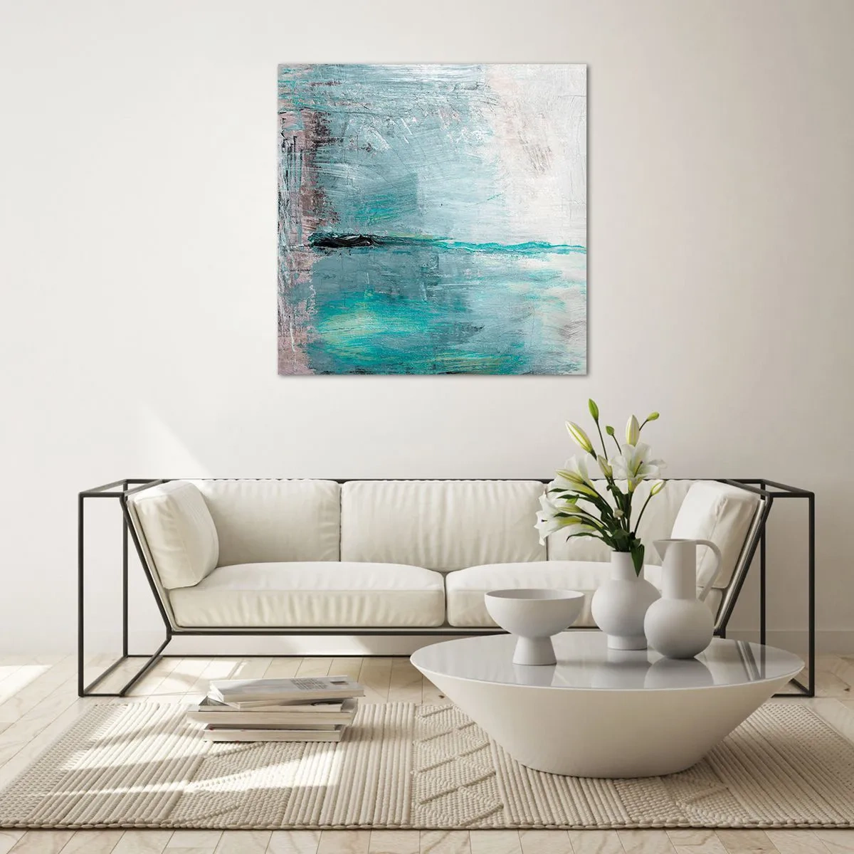 Glastavla - Bild på glas - Horisontellt i blått - 50x50 cm