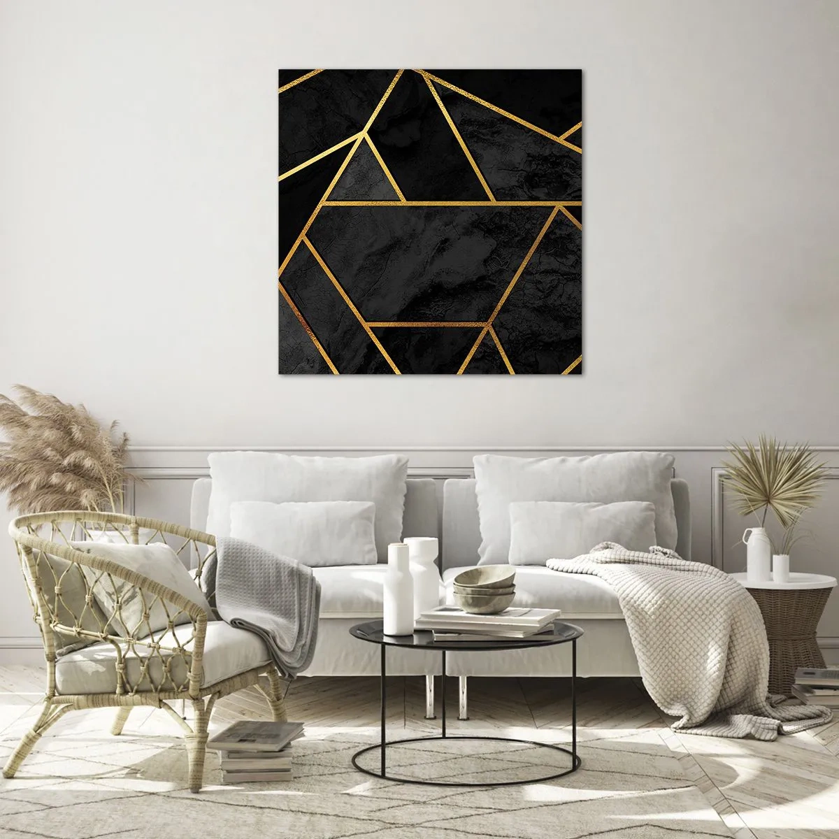 Glastavla - Bild på glas - Mörker och sken - 70x70 cm