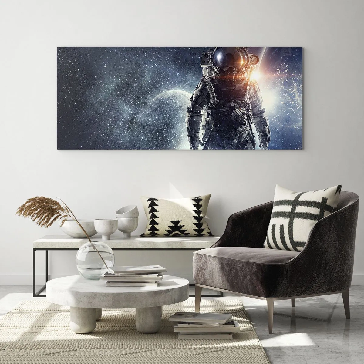 Glastavla - Bild på glas - Äventyr i rymden - 100x40 cm