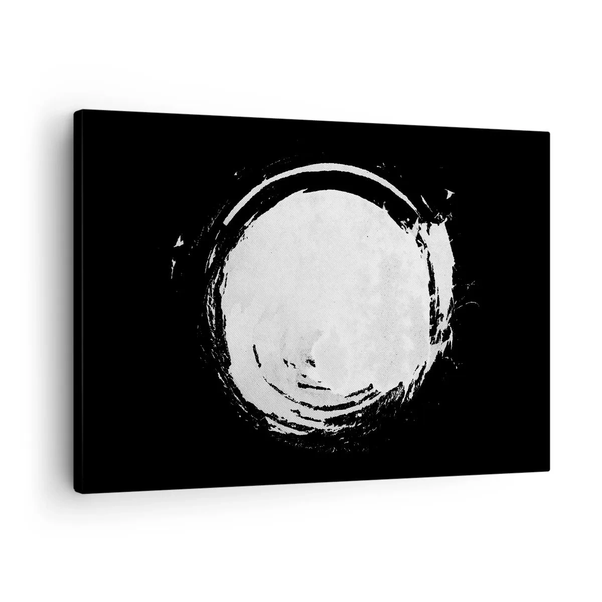 Canvastavla - Bild på duk - En vit cirkel på svart bakgrund i minimalistisk stil. - 70x50cm - Den goda vägen ut - Modern väggdekoration för vardagsrum och sovrum ARTTOR