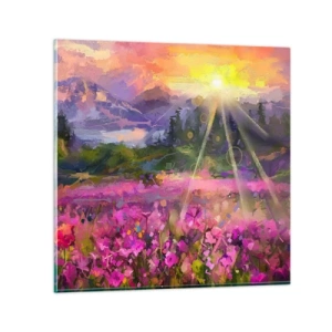 Glastavla - Bild på glas - I dalen under solens beskydd - 40x40 cm
