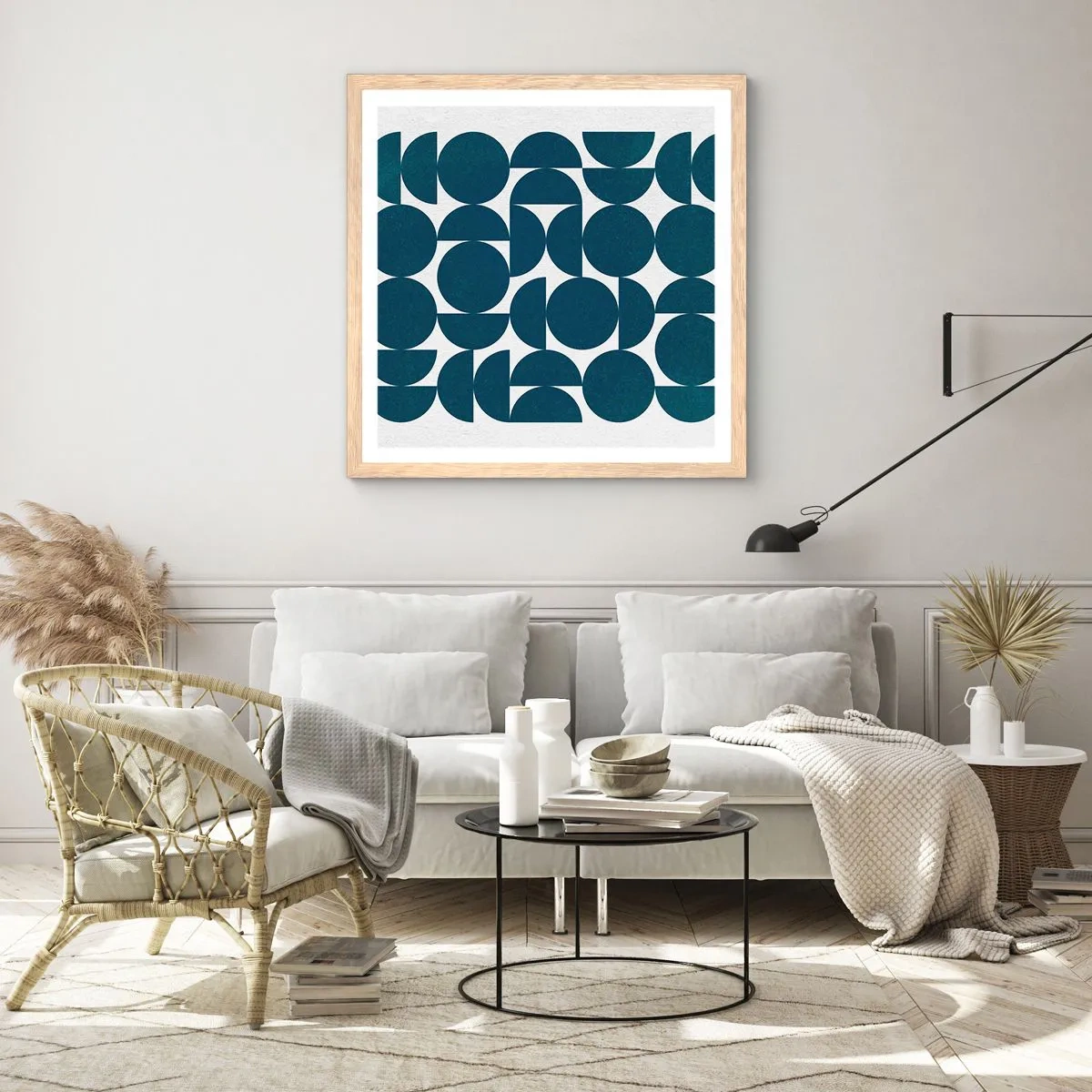 Affisch i ram av ljusek - Cirklar och halvcirklar - 50x50 cm