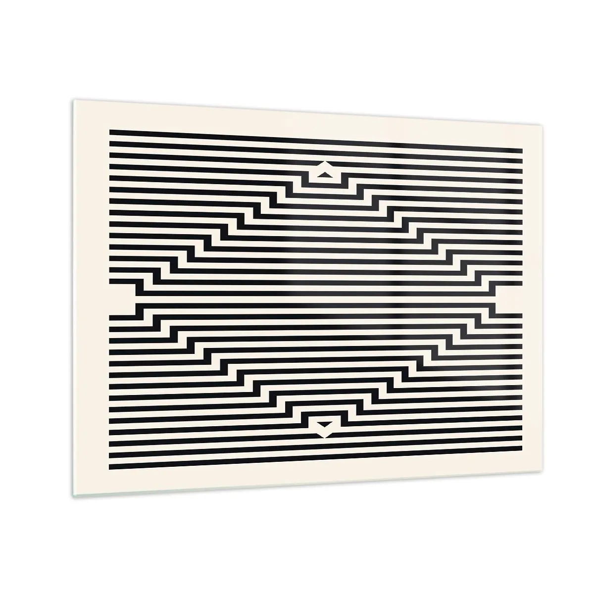 Glastavla - Bild på glas - Ett fascinerande mönster av svarta och vita linjer som skapar en illusion - 70x50cm - Geometrisk illusion - Modern väggdekoration för vardagsrum och sovrum ARTTOR