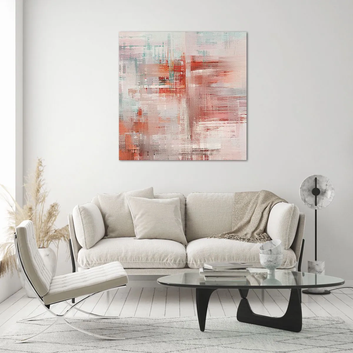 Glastavla - Bild på glas - Dimmigt. Rosa - 70x70 cm