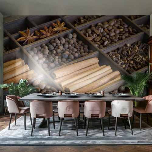 Fototapet Premium Canvas - Aromskattekista - Kryddor, Kaffe, Kanel - 250x175 cm