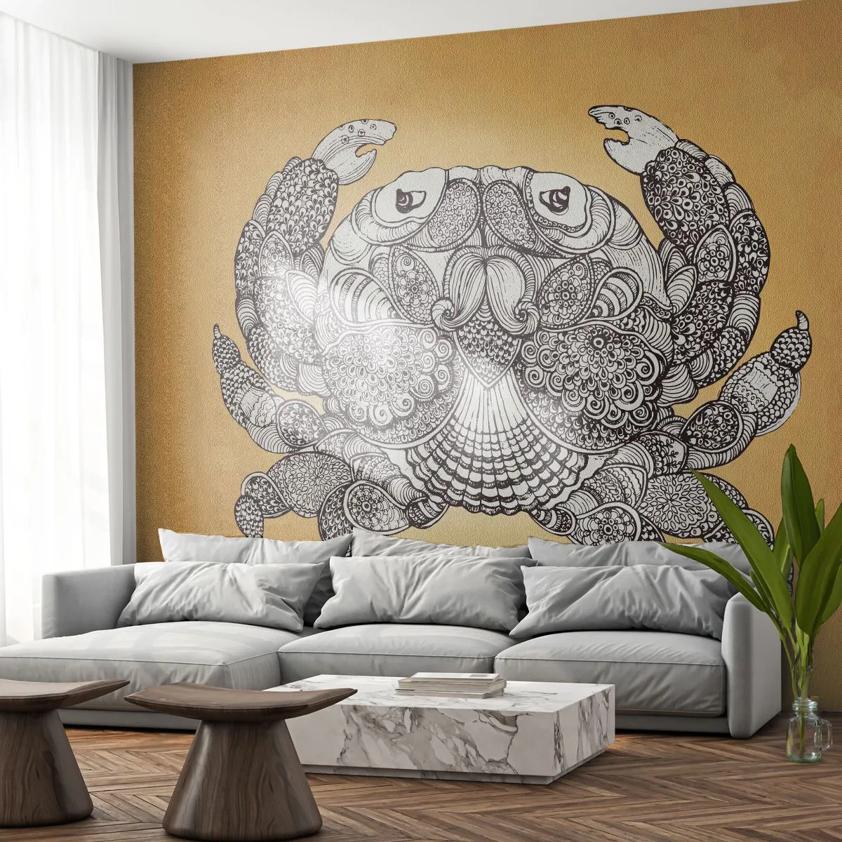Självhäftande Fototapet Deluxe Sticker - Herr Krabba berättar - Krabba, Djur, Teckning - 400x280 cm
