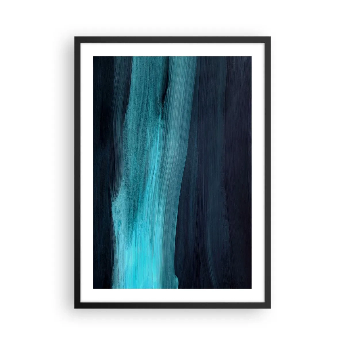 Affisch i svart ram - En abstrakt komposition i nyanser av svart och turkos - 50x70cm - Flyt med strömmen - Modern väggdekoration för vardagsrum och sovrum ARTTOR