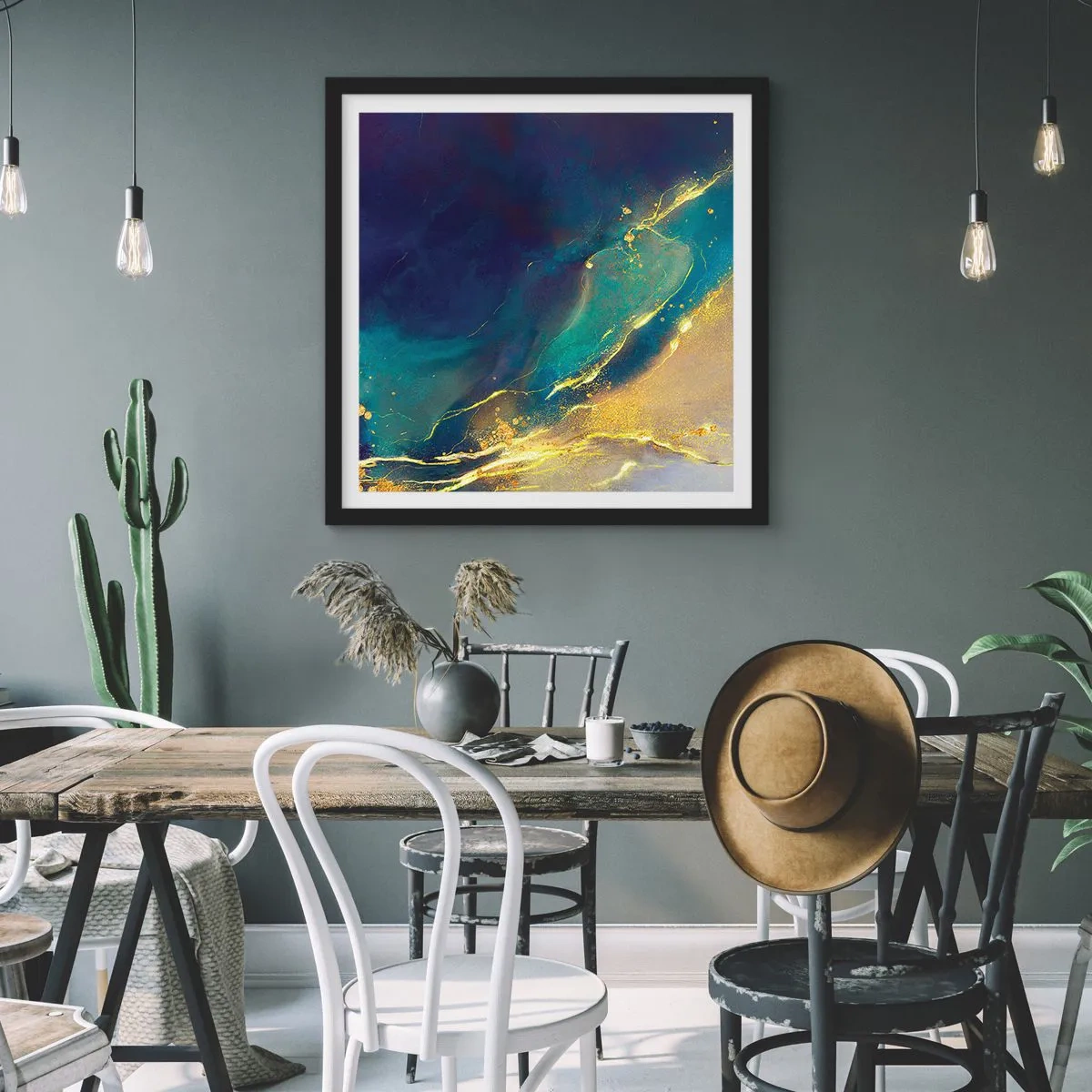 Affisch i svart ram - Utspillt guld - 60x60 cm