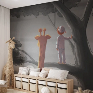 Fototapet Premium Canvas - Det händer på riktigt - Giraff, Barns, Dröm - 300x210 cm
