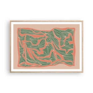 Affisch i ram av ljusek - En kamp mellan korall och grönt - 100x70 cm