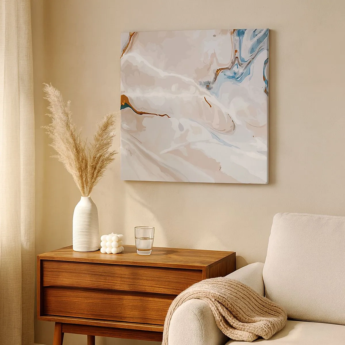 Canvastavla - Bild på duk - Blåa meanderlopp under vithet - 30x30 cm