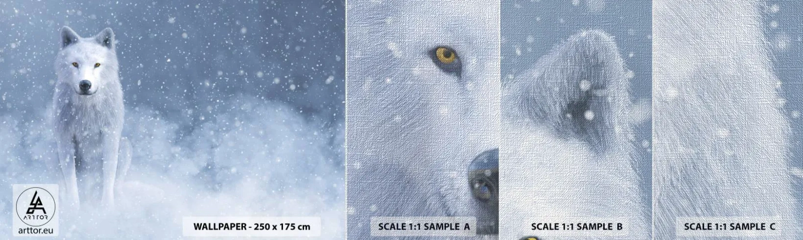 Provbit av fototapet Premium Canvas - I vinter anda - vit varg, Djur, Vinter - 100x30 cm