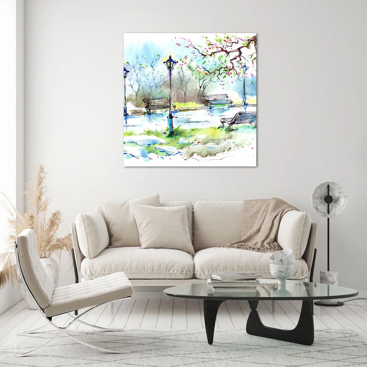 Glastavla - Bild på glas - Parktystnadens charm - 70x70 cm