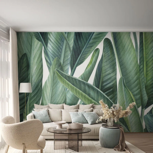 Fototapet Premium Sand - Grönskan i sig själv - Gröna löv, Tropisk växt, Natur - 400x280 cm