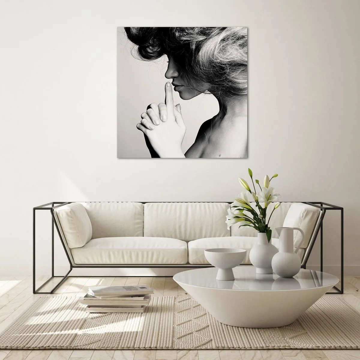 Glastavla - Bild på glas - Lyssnar på sig själv - 70x70 cm