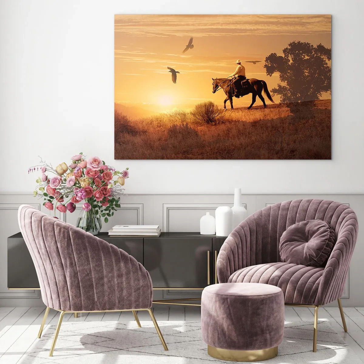 Glastavla - Bild på glas - Ensamt genom prärien - 100x70 cm