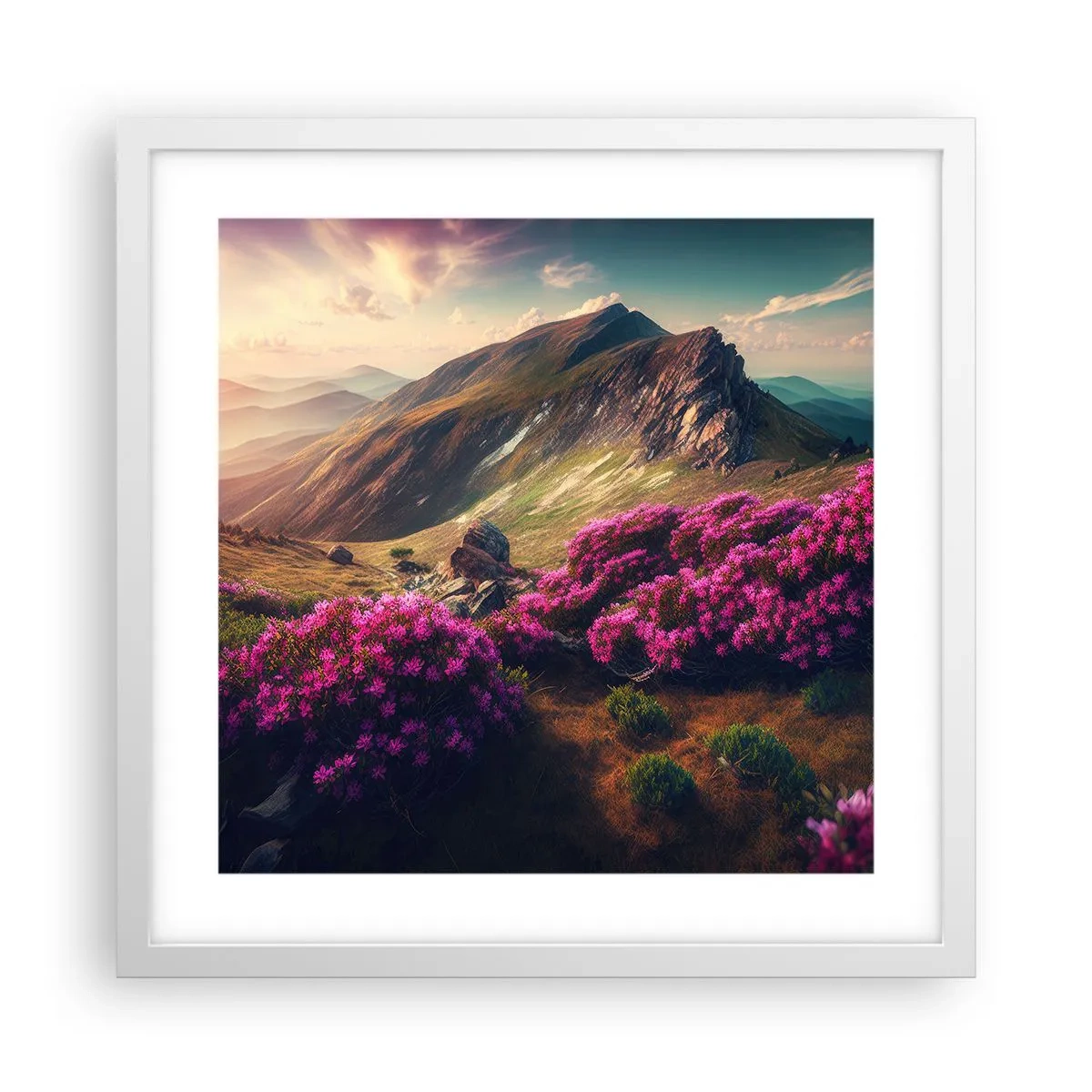 Affisch i vit ram - Sommar i fjällen - 40x40 cm