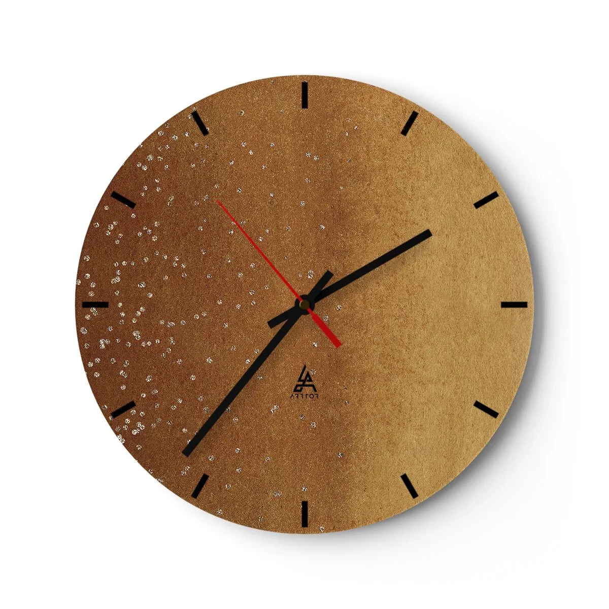 Väggklocka - Klocka på glas - Ett gyllene abstrakt mönster med subtila reflektioner och textur. - 30x30cm - Ljusets födsel - Modern väggdekoration för vardagsrum, kök och sovrum ARTTOR