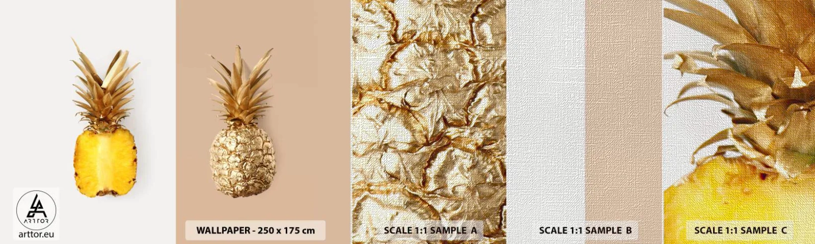 Provbit av fototapet Premium Canvas - Ananas för oss - Ananas, Frukt, Efterrätt - 100x30 cm