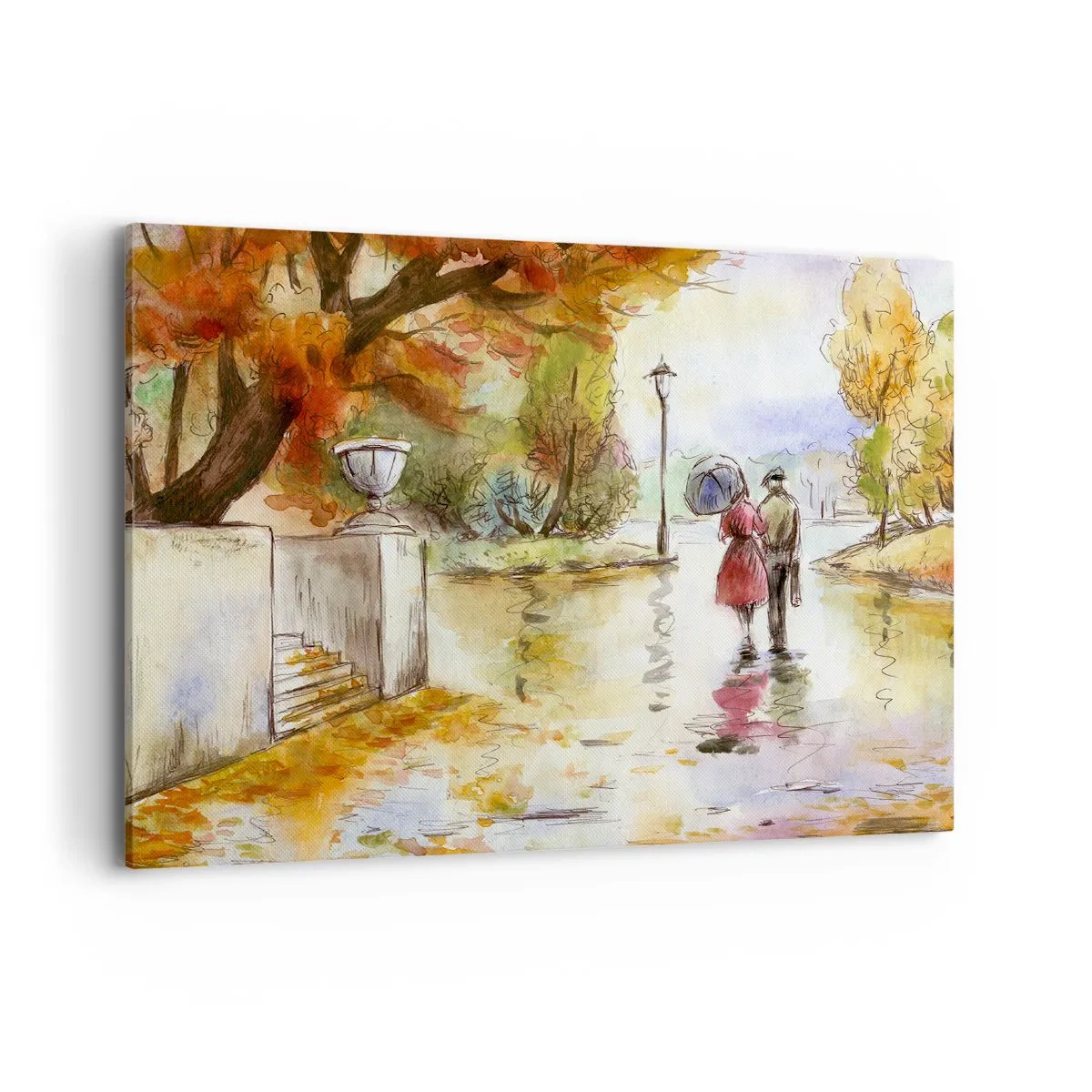 Canvastavla - Bild på duk - Romantisk höst i parken - 100x70 cm