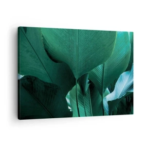Canvastavla - Bild på duk - Gröna blad i en minimalistisk komposition - 70x50cm - Vända mot ljuset - Modern väggdekoration för vardagsrum och sovrum ARTTOR