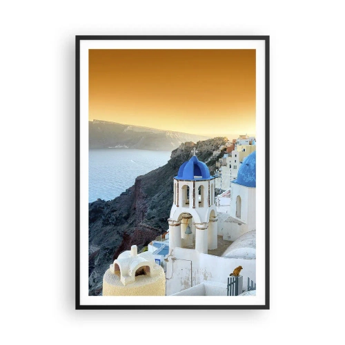 Affisch i svart ram - Santorini - inbäddat i berg - 70x100 cm
