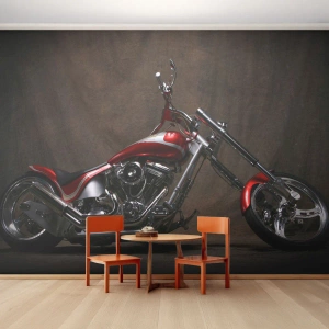 Fototapet Premium Canvas - Röd-silver skönhet - Motorcykel, Chopper, Bil - 100x70 cm