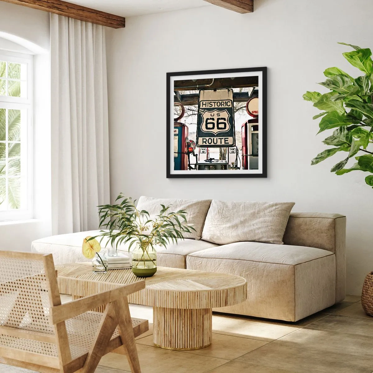 Affisch i svart ram - Amerikansk retroresa - 60x60 cm