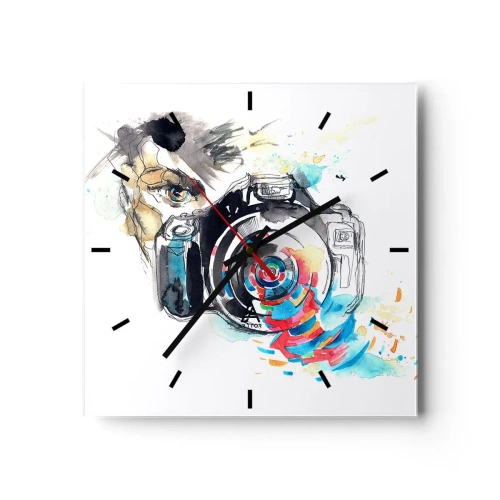 Väggklocka - Klocka på glas - I objektivets öga - 30x30 cm