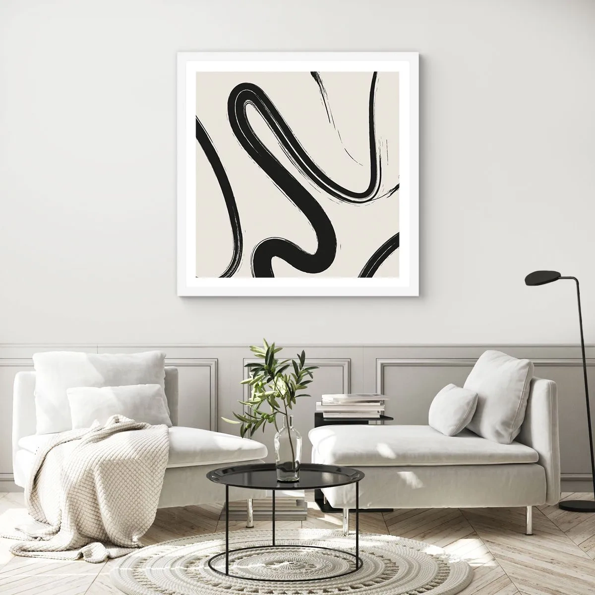 Affisch i vit ram - Svart och vit elegans - 50x50 cm