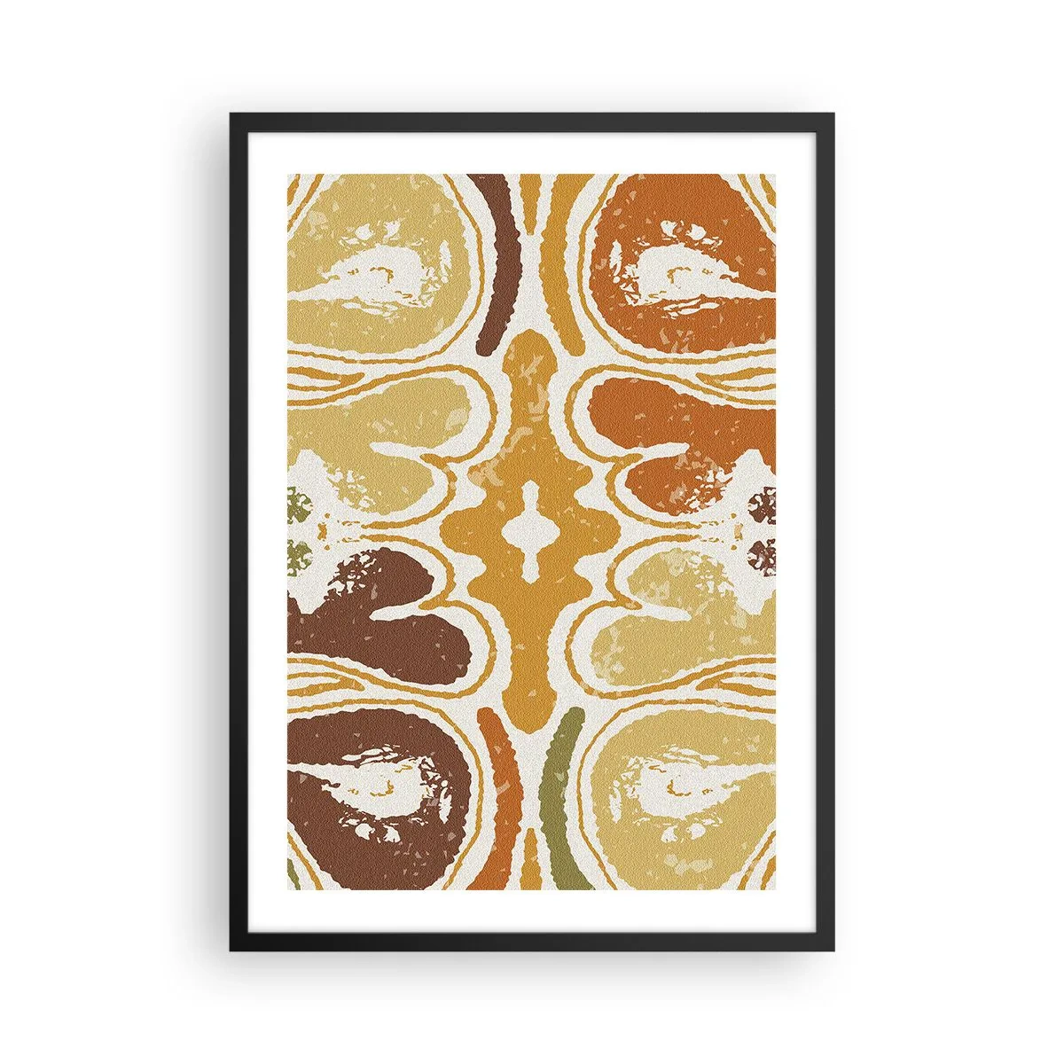 Affisch i svart ram - Symmetrisk abstraktion i varma jordnära toner - 50x70cm - Sentimental abstraktion - Modern väggdekoration för vardagsrum och sovrum ARTTOR