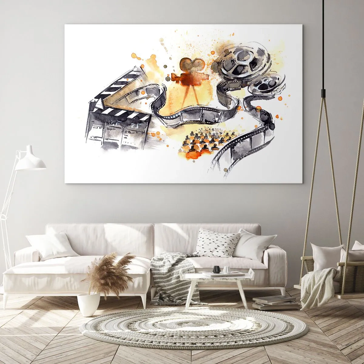 Glastavla - Bild på glas - Filmremsa och kamera i en konstnärlig komposition - 70x50cm - I drömmarnas land - Modern väggdekoration för vardagsrum och sovrum ARTTOR