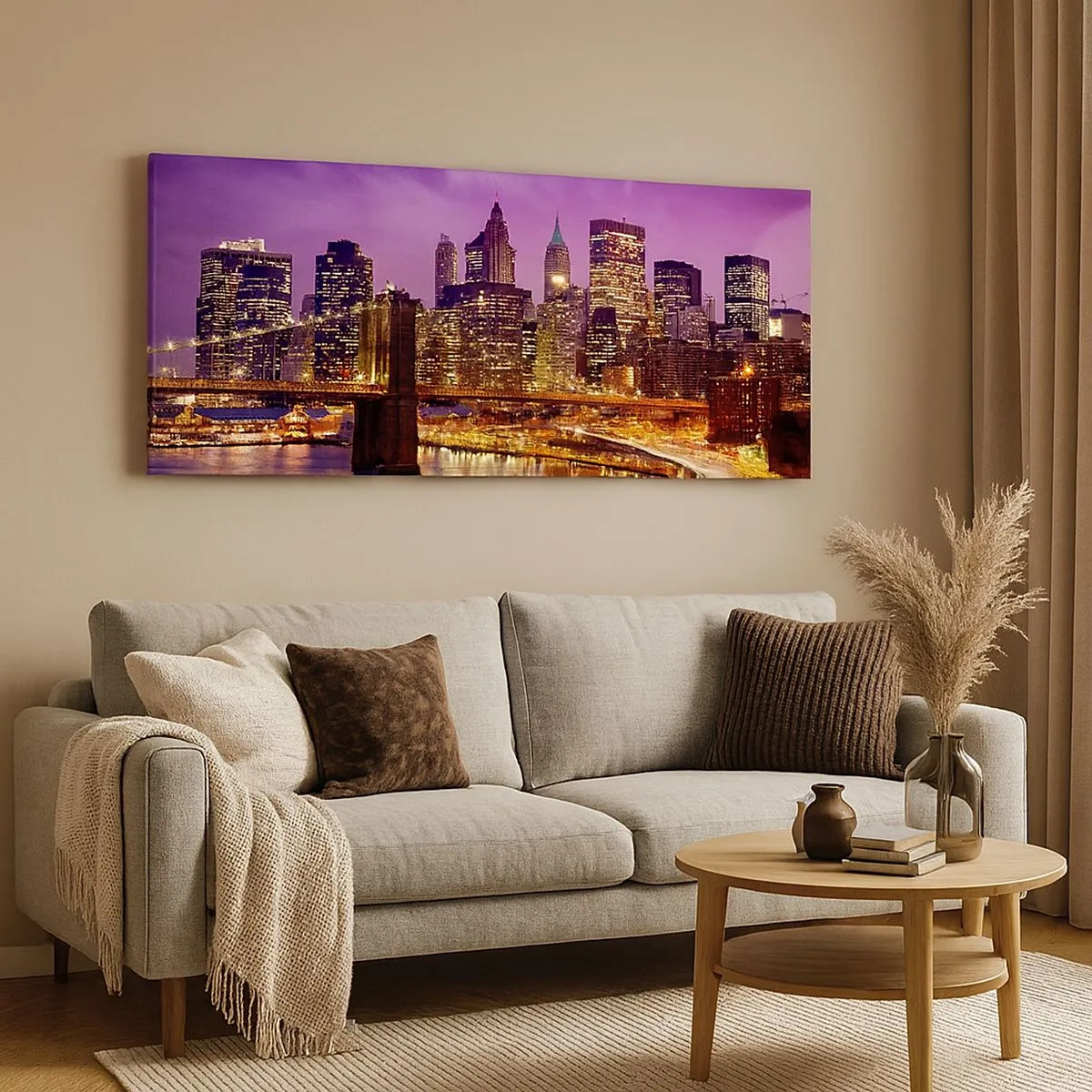 Canvastavla - Bild på duk - Manhattan i violett och guld - 100x40 cm
