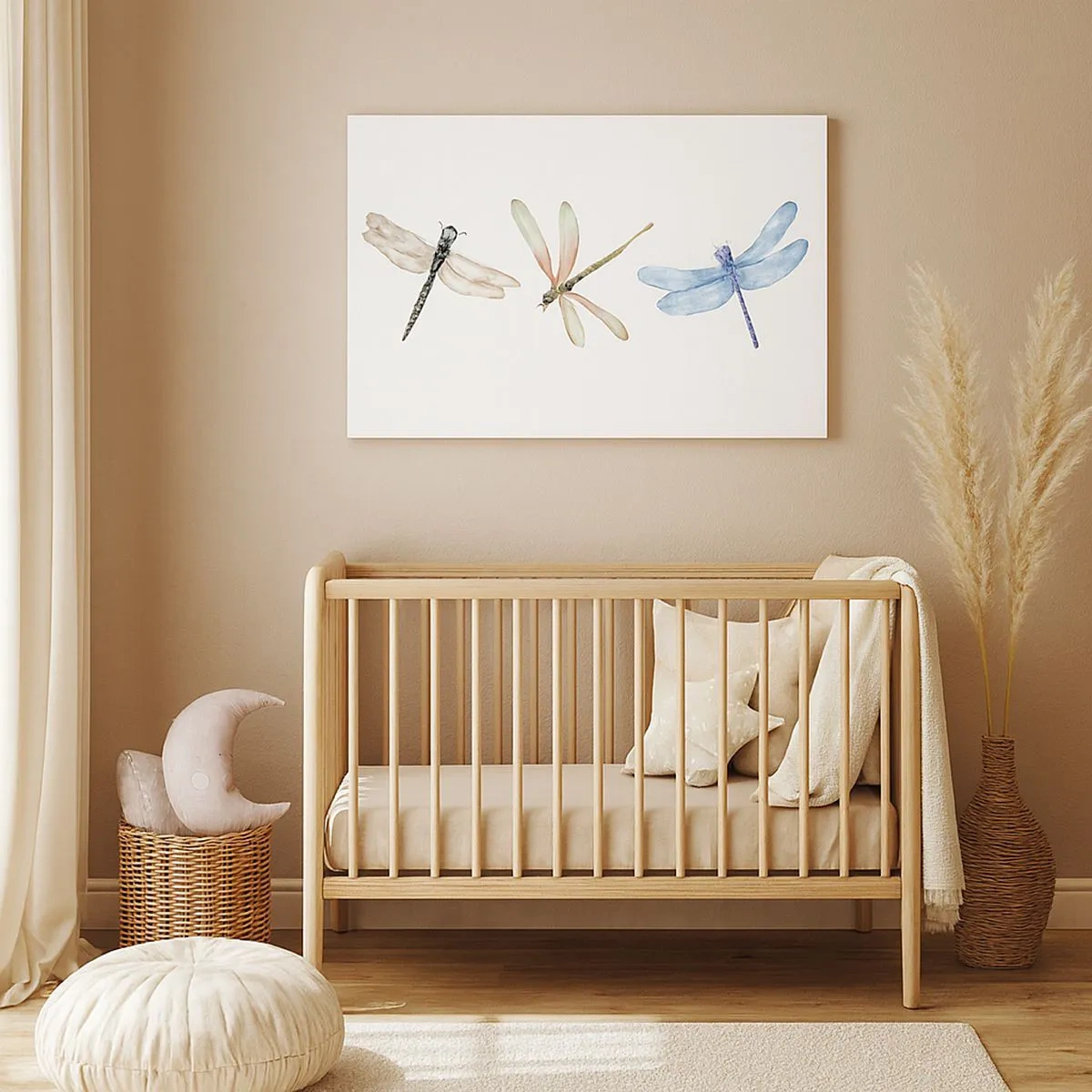 Canvastavla - Bild på duk - Tre trollsländor i delikata pastellfärger - 70x50cm - Viktlösa trollsländor - Modern väggdekoration för vardagsrum och sovrum ARTTOR