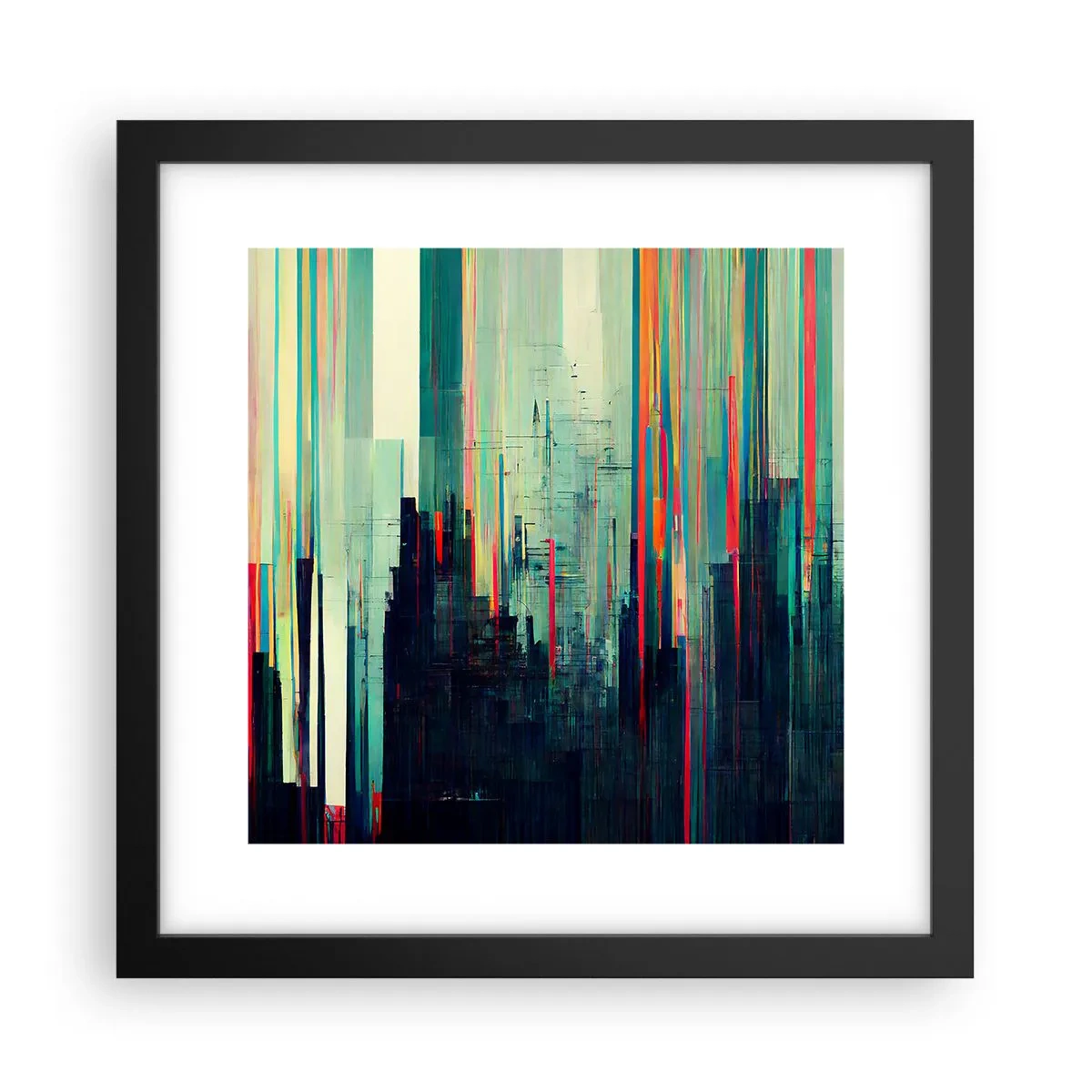 Affisch i svart ram - Futuristisk stad - 30x30 cm