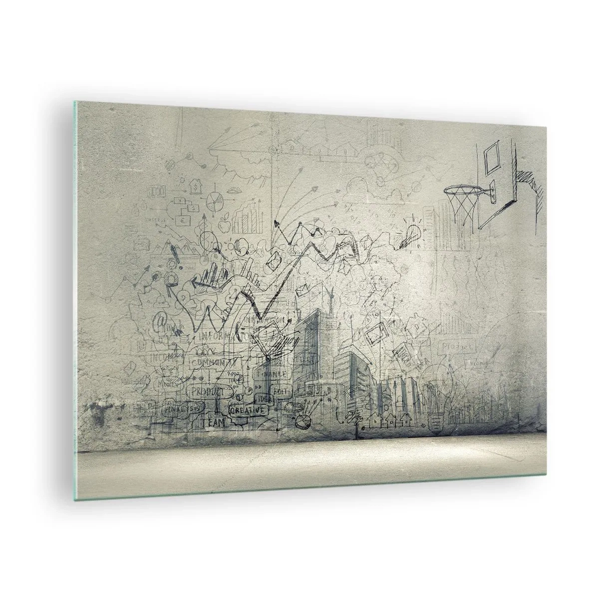 Glastavla - Bild på glas - Grafisk skiss med affärs- och kreativa element - 70x50cm - Mitt underbara stadsliv - Modern väggdekoration för vardagsrum och sovrum ARTTOR