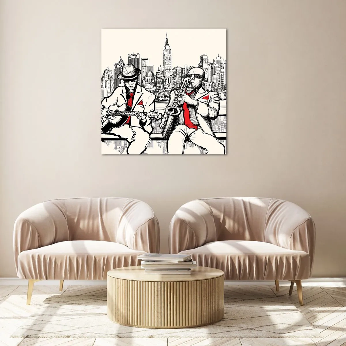 Glastavla - Bild på glas - New Yorks improvisation - 40x40 cm