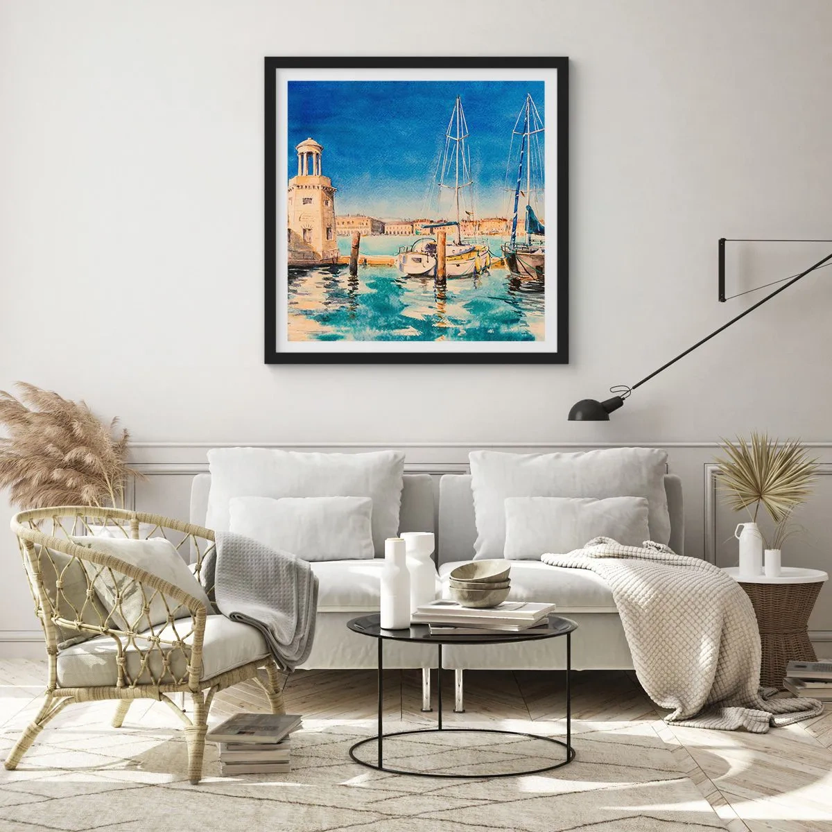 Affisch i svart ram - Solig lagun - 60x60 cm