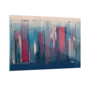 Glastavla - Bild på glas - Vertikal komposition i blått och rött - 120x80 cm