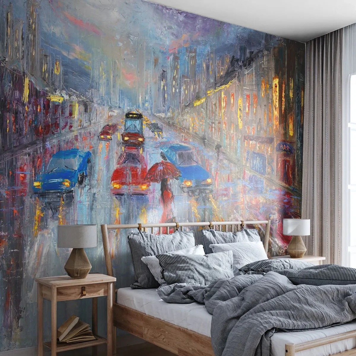 Fototapet Standard Eco - Regnig eftermiddag i staden - Stad, Arkitektur, Gå i regnet - 400x280 cm