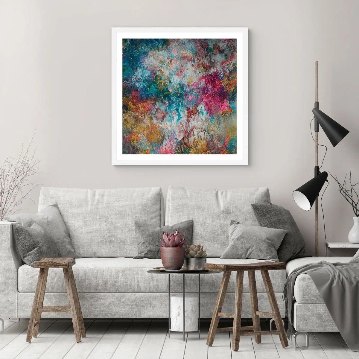 Affisch i vit ram - I full blom - 60x60 cm