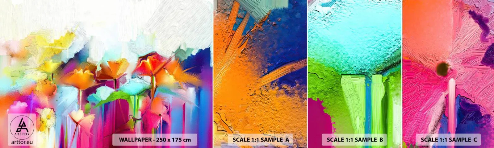 Provbit av självhäftande fototapet Deluxe Sticker - Regnbågen blommar - Abstraktion, Blommor, Bit - 100x30 cm